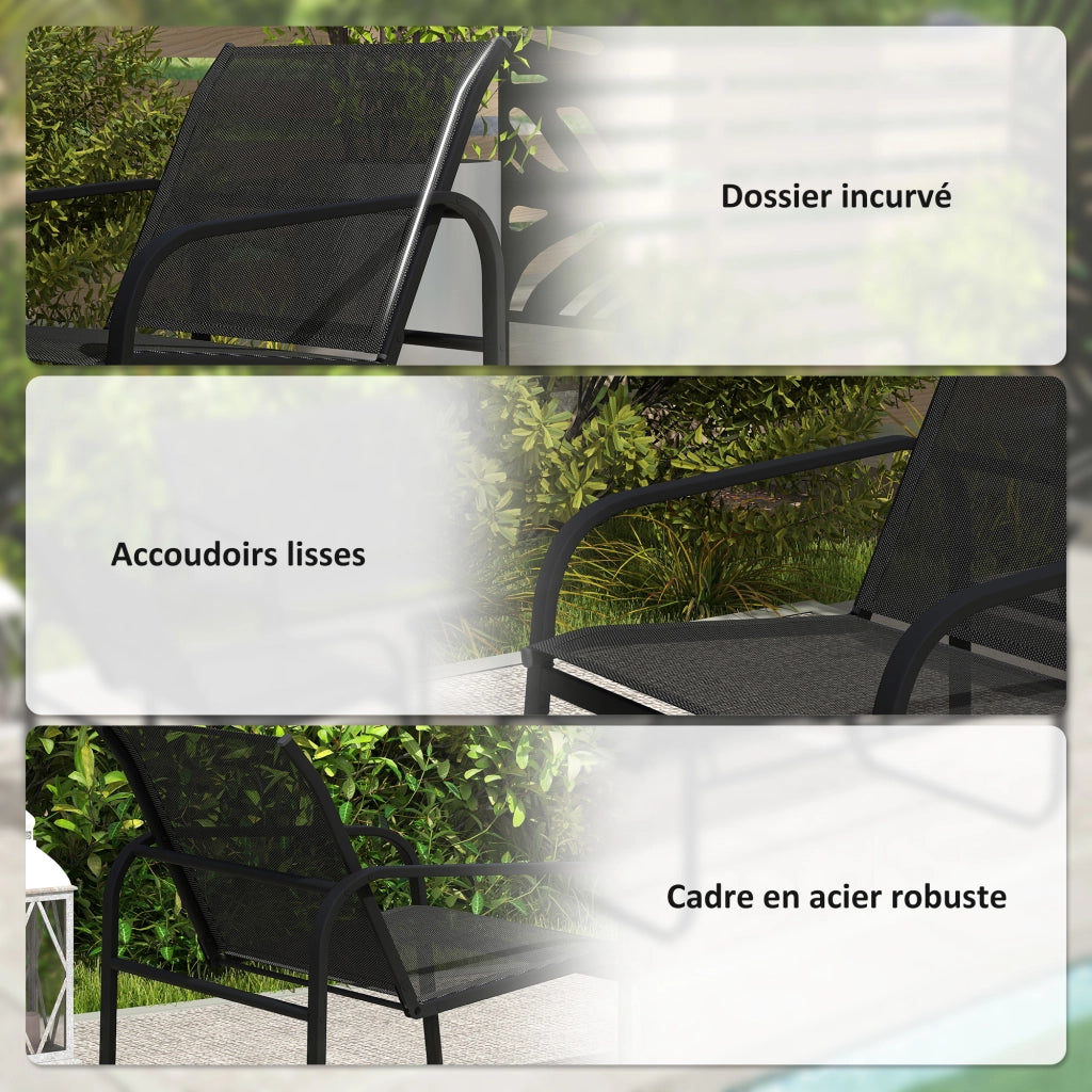 Set giardino 5 pezzi con divano, poltrone e tavolino in vetro ¨C zephmum ¨C grigio, acciaio, textilene