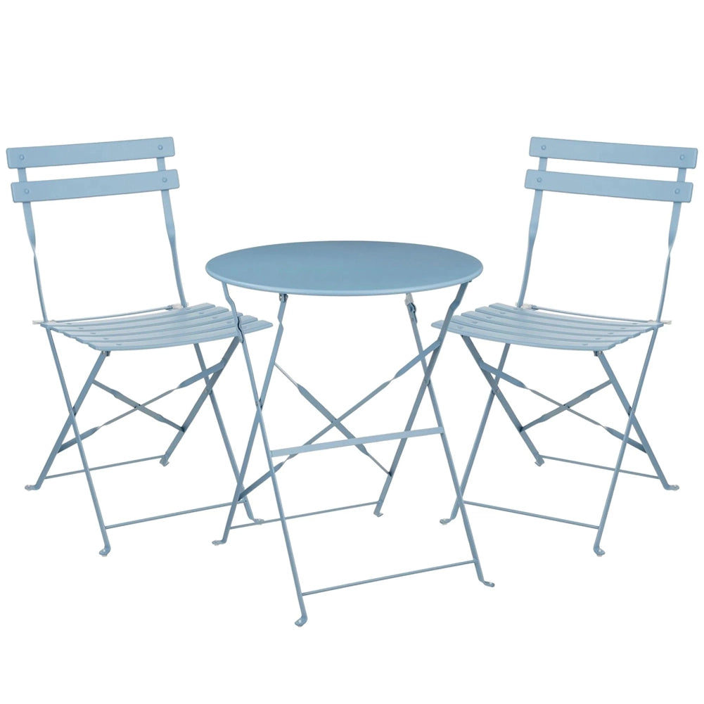 Set 3 Pezzi Giardino Tavolo 2 Sedie da Bistrot Pieghevole Modello Parigi Azzurro