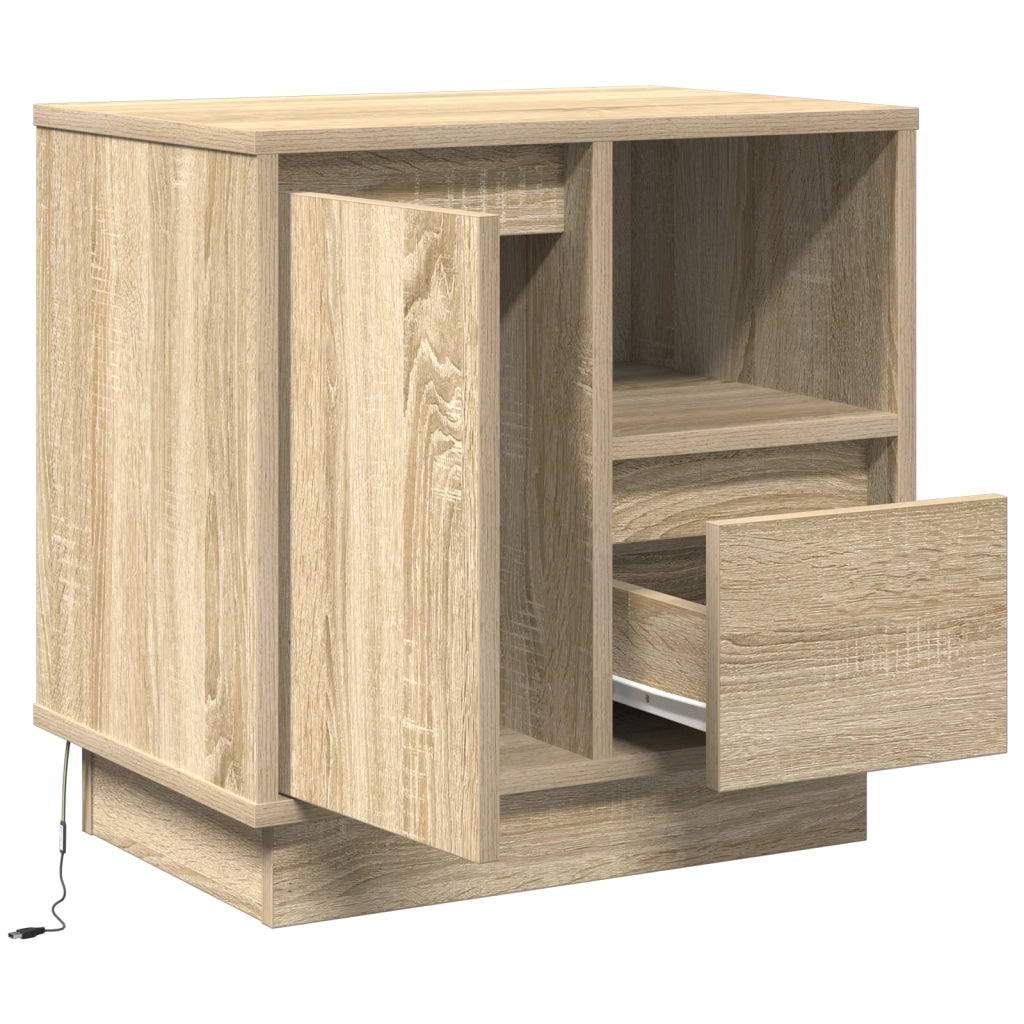Comodino con LED in rovere Sonoma 50x34,5x50 cm