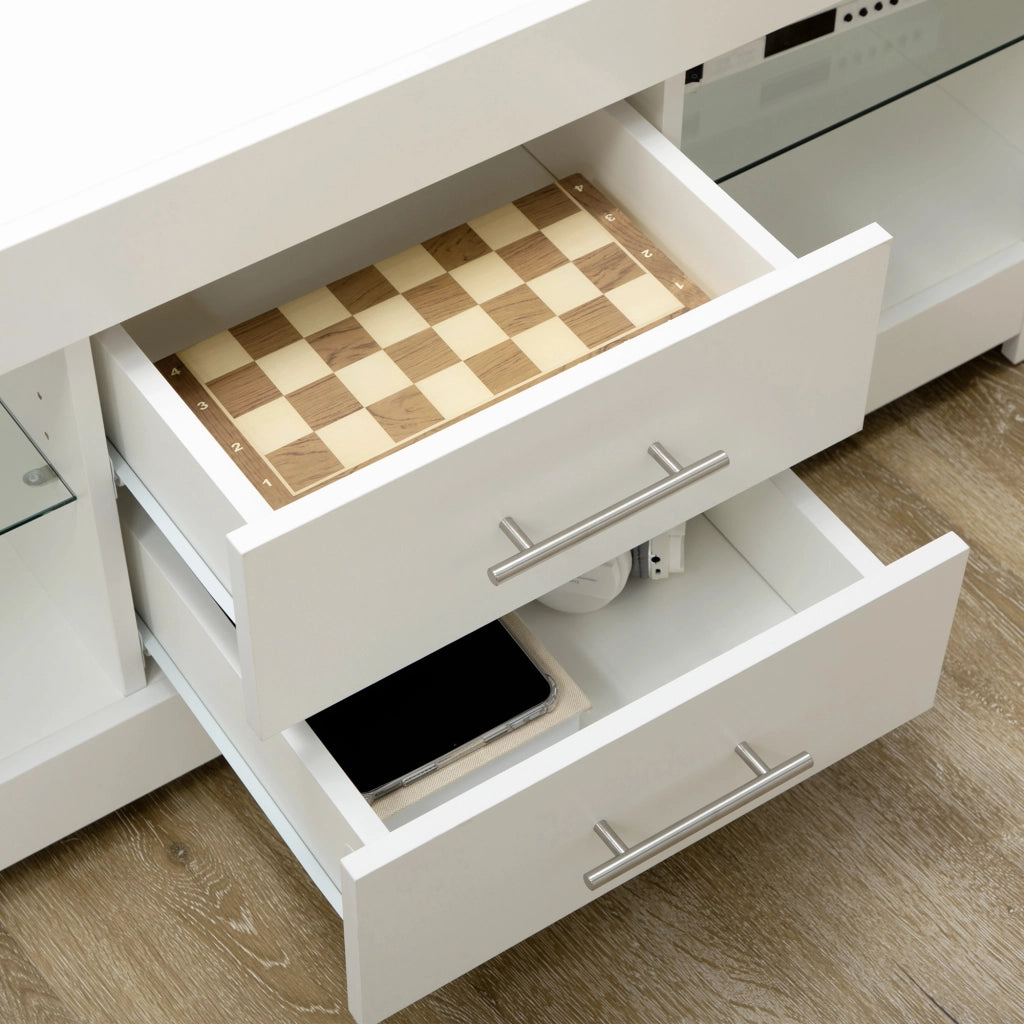EasyComfort Mobile Porta TV da 55" con Luci LED a 12 Colori e Telecomando, Legno e Vetro 120x40x50cm, Bianco