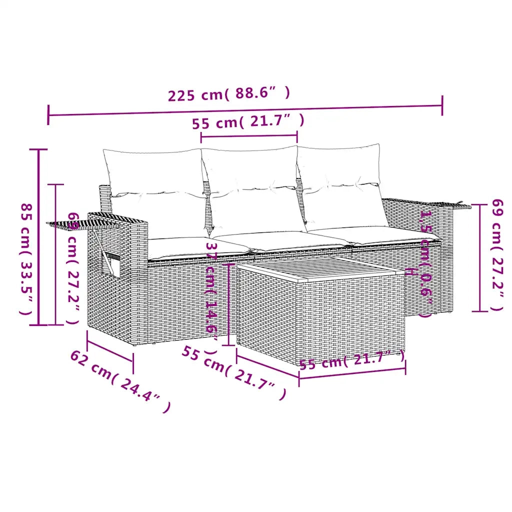 Salotto da Giardino-Set Divani da Giardino 4 pz con Cuscini Nero in Polyrattan 589213