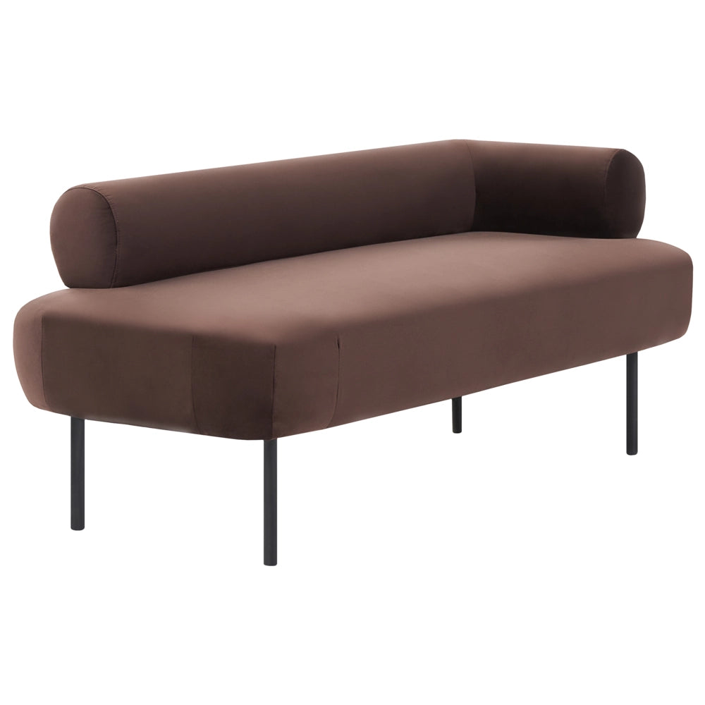 Chaise longue destra con rivestimento in velluto marrone scuro e gambe in metallo, per soggiorno, design moderno