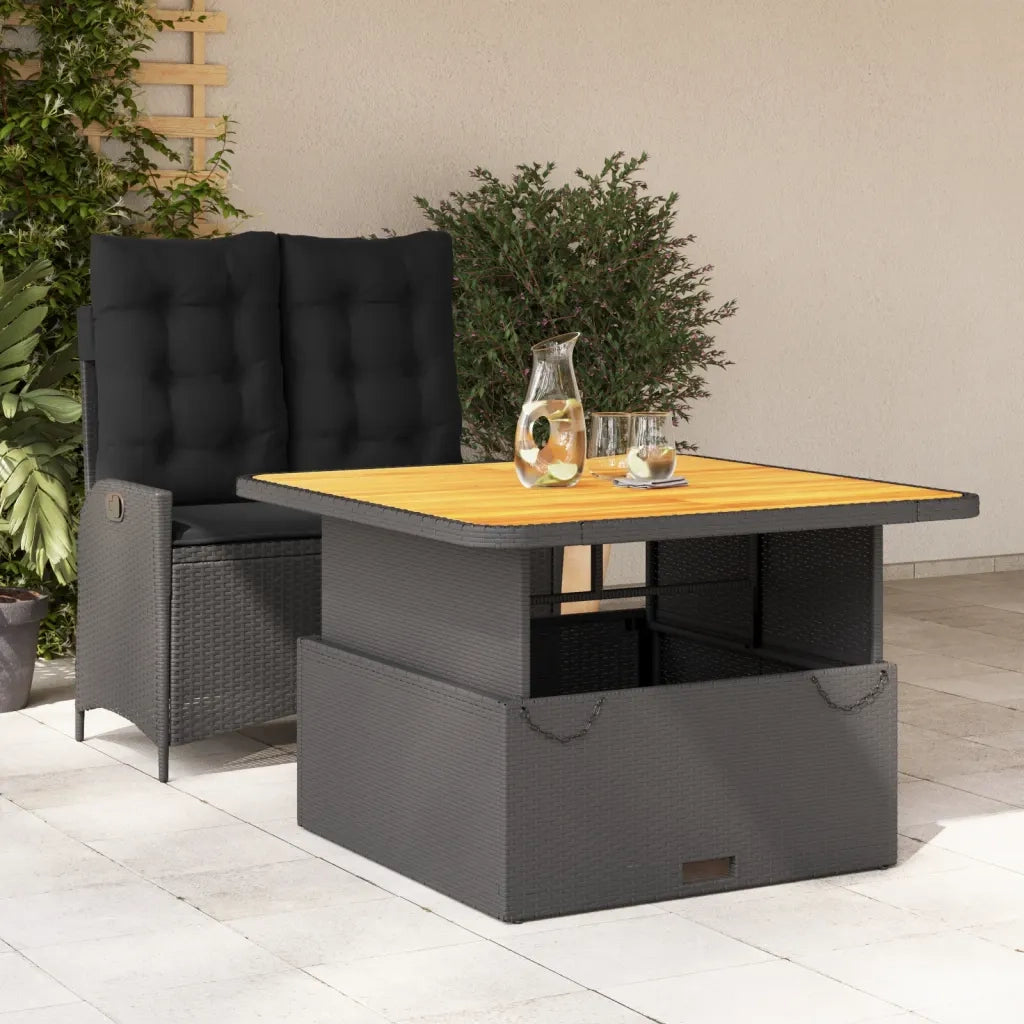 Set da Pranzo da Giardino 2 pz | Set Salotto da Giardino con Cuscini Nero in Polyrattan