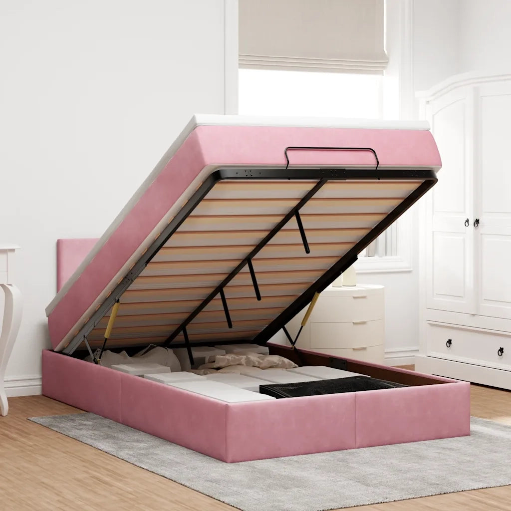 Pouf Letto con Materasso Rosa 120x190 cm Velluto 3311692
