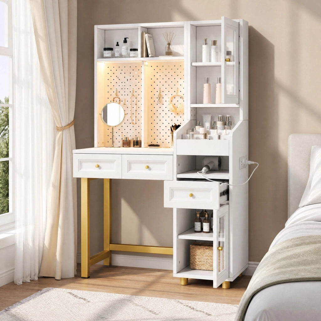 TOELETTA multifunzionale LED 100x45x156 cm MDF bianco e oro