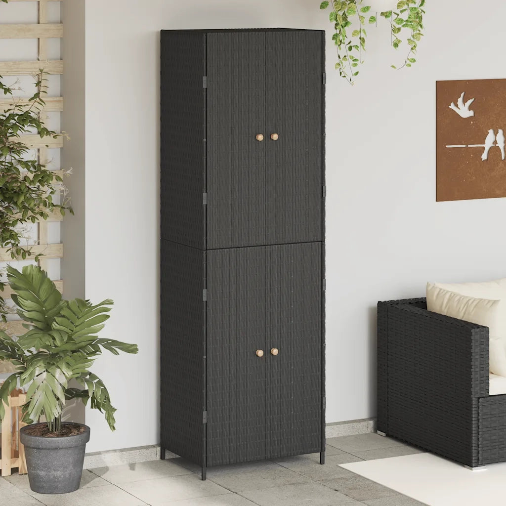 Armadietto Portaoggetti da Giardino Nero 59x40x180cm Polyrattan 319872