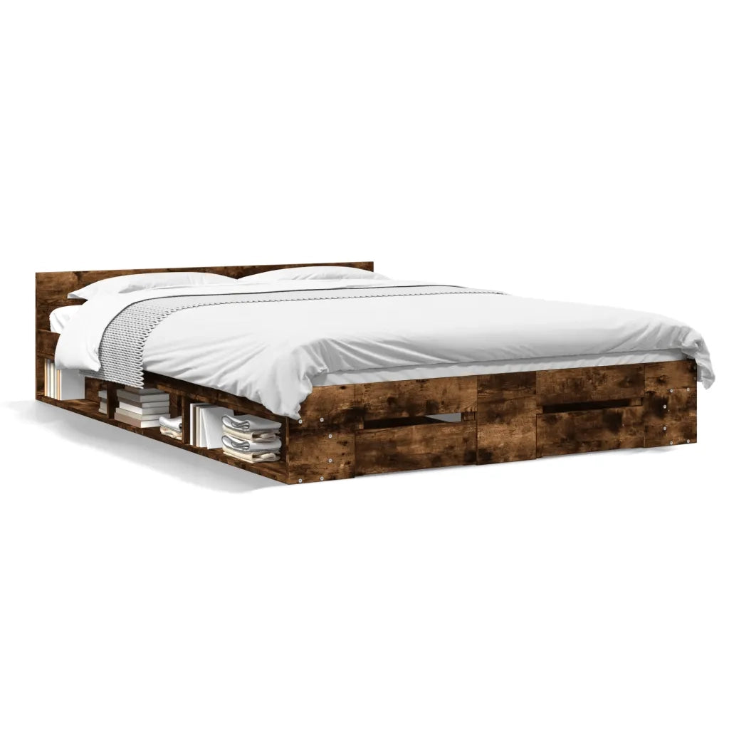 Giroletto con Cassetti-Struttura Letto con contenitore Rovere Fumo 160x200 cm Legno Multistrato 558798