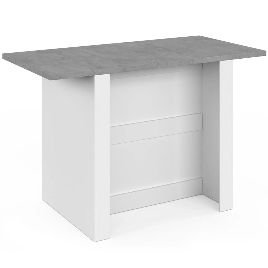 IDMarket - BAO 140 cm 4 persone isola centrale in legno bianco con piano di lavoro effetto cemento