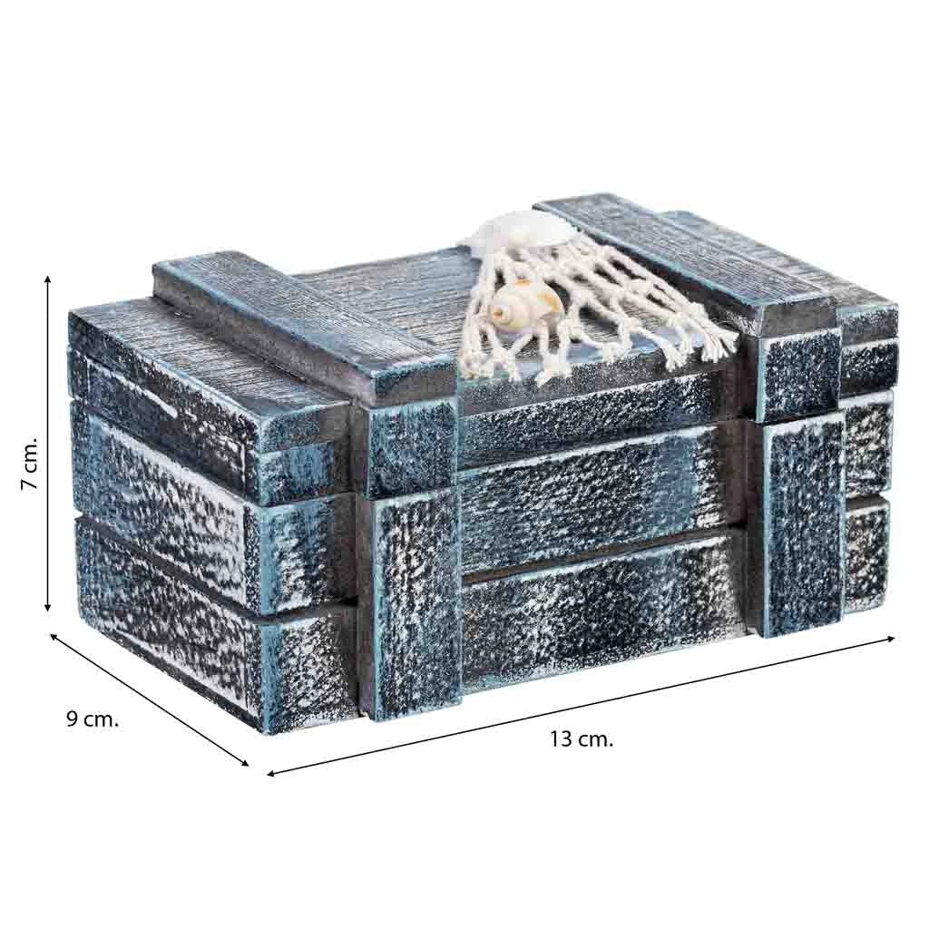 Scatola decorativa in legno blu 13x9x7h cm