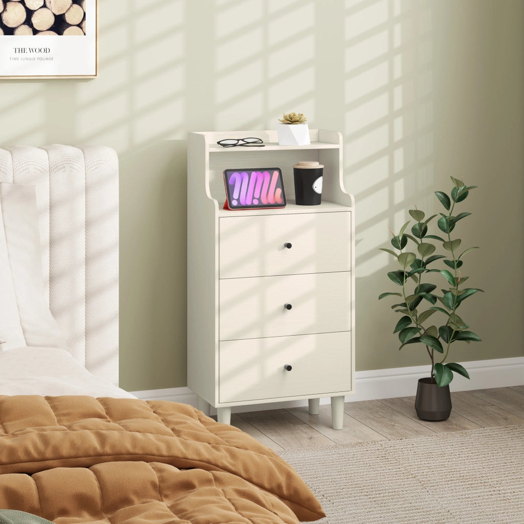 Cassettiera 3 Cassetti 2 Ripiani Aperti Moderna ¨C zephmum ¨C Bianco Veteado 47x29x95cm
