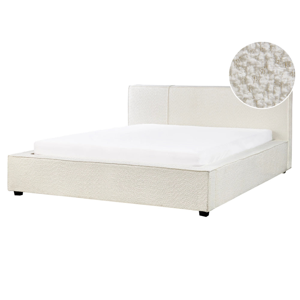 Letto matrimoniale in tessuto bouclé bianco sporco 160 x 200 cm stile moderno