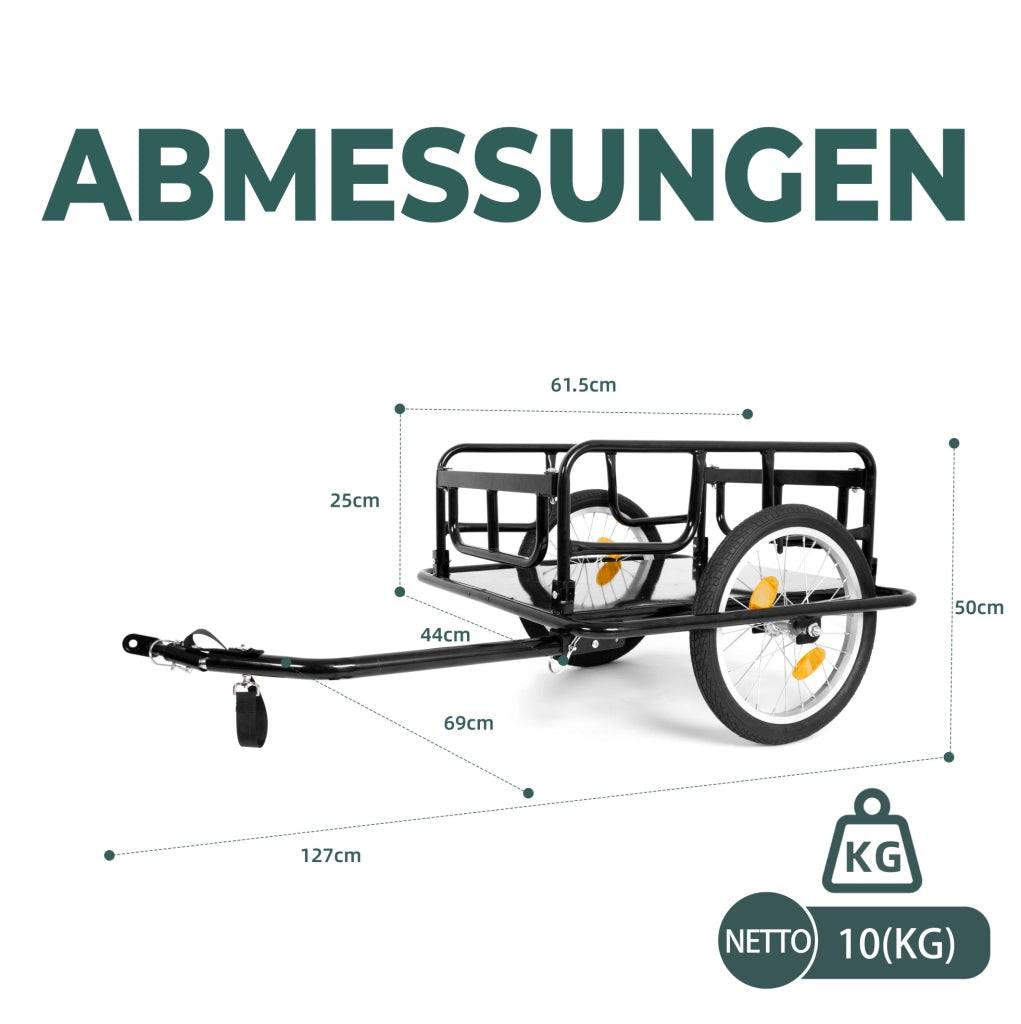 Rimorchio cargo per bicicletta pieghevole in acciaio nero; 50 kg; ruote da 16"