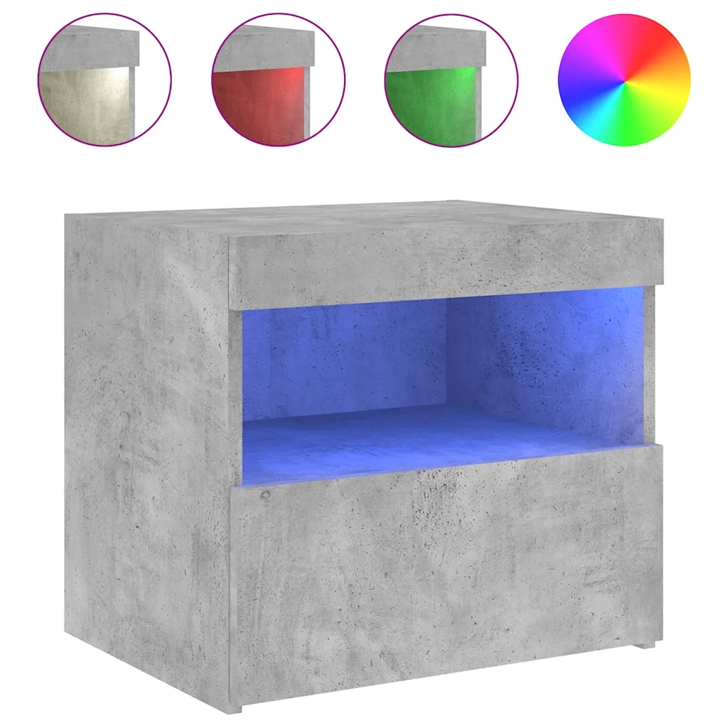 Comodino con Luci LED Grigio Cemento 50x40x45 cm 836769