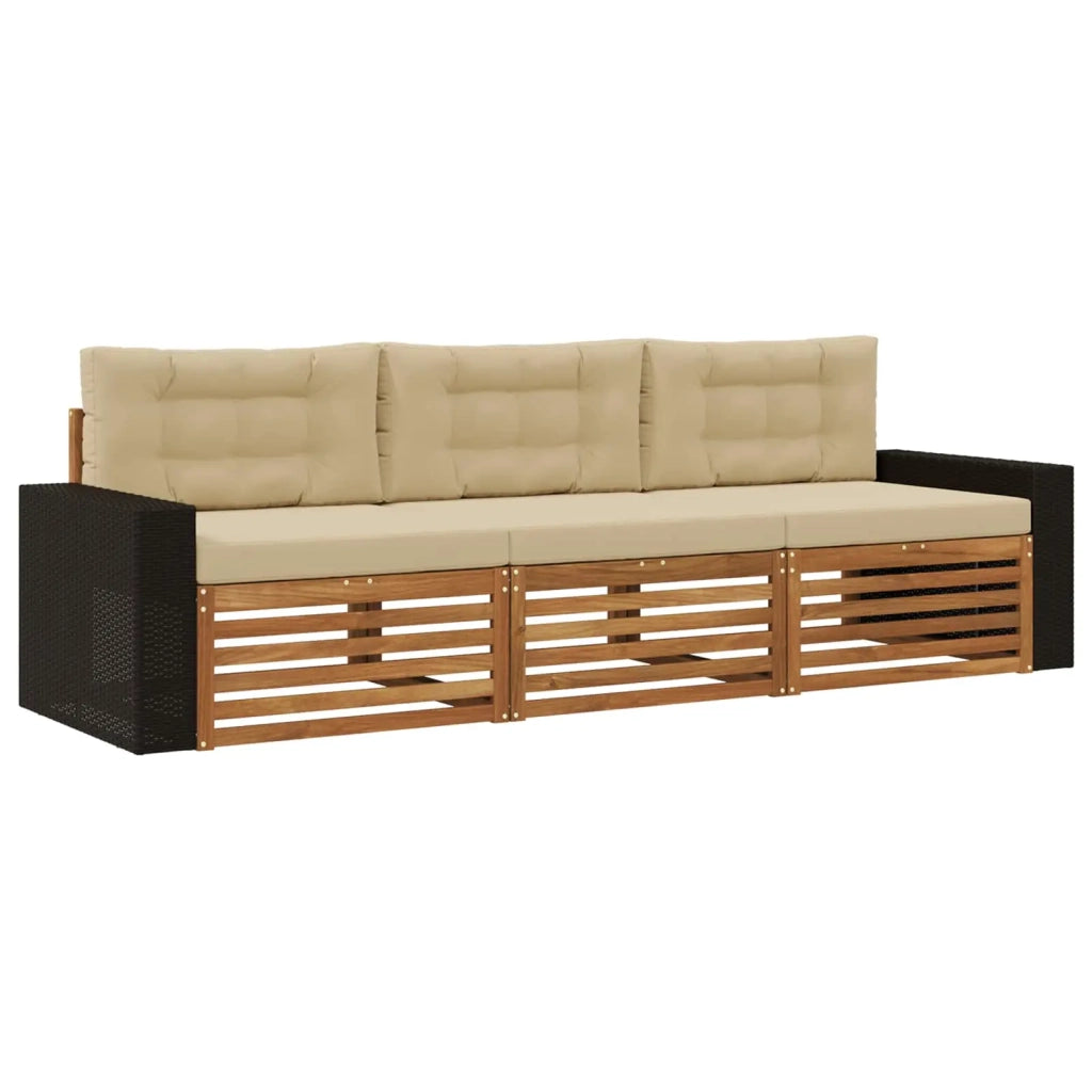 Set di divani da esterno 3 pcs Naturale e Beige Poliestere
