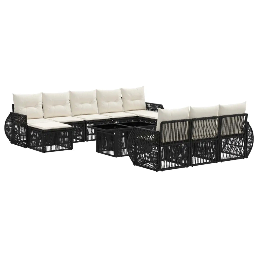 Set Divano da Giardino 11 pz Nero e Bianco Crema polyrattan 3437005