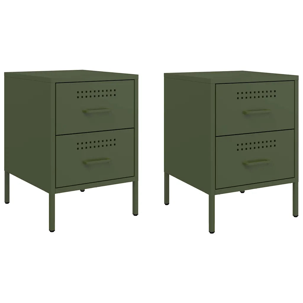 Comodini 2 pz-Set di 2 Tavolino da notte Verde Oliva 36x39x50,5 cm in Acciaio 321476