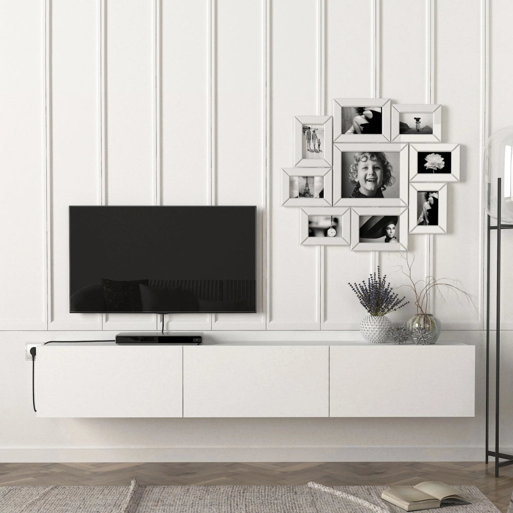 Mobile TV da Parete Vihti con 3 Ante a Ribalta Armadietto Pensile - Bianco [en.casa]