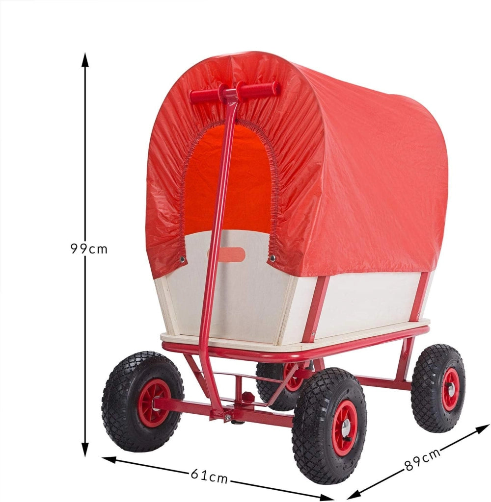 Carrellino con rotelle fino a 180 kg, 4 pneumatici a molla ad aria, telaio tubolare in acciaio, colore: rosso