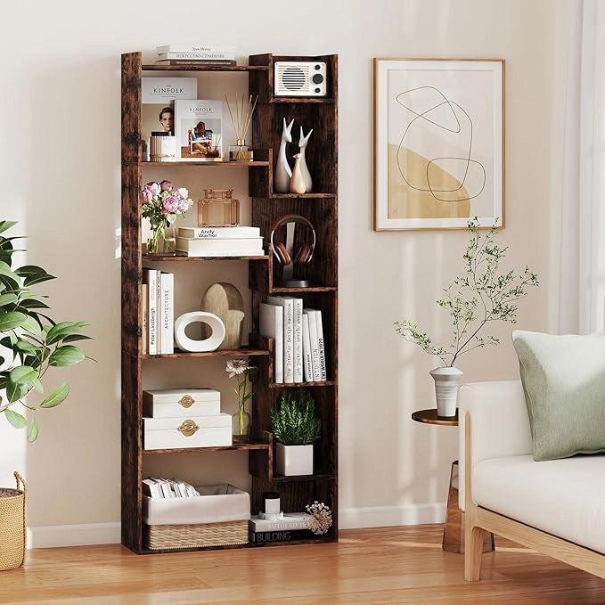 Libreria a 6 Ripiani, Scaffale Alto Salvaspazio in Legno, Libreria Moderna per Studio, Ufficio, Soggiorno e Camera da Letto, 69 x 22 x 163 cm (Marrone)