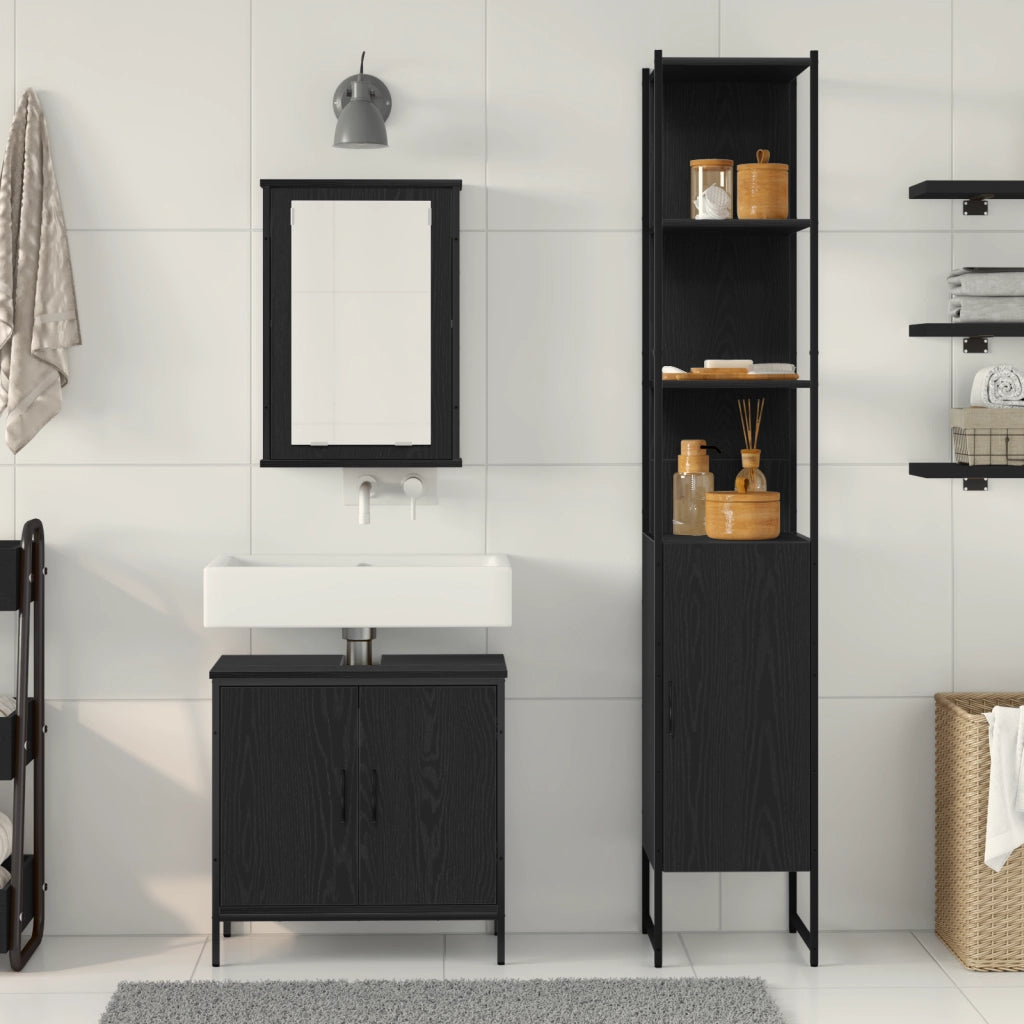 Set di mobili da bagno 3 pezzi in legno ingegnerizzato color quercia nera