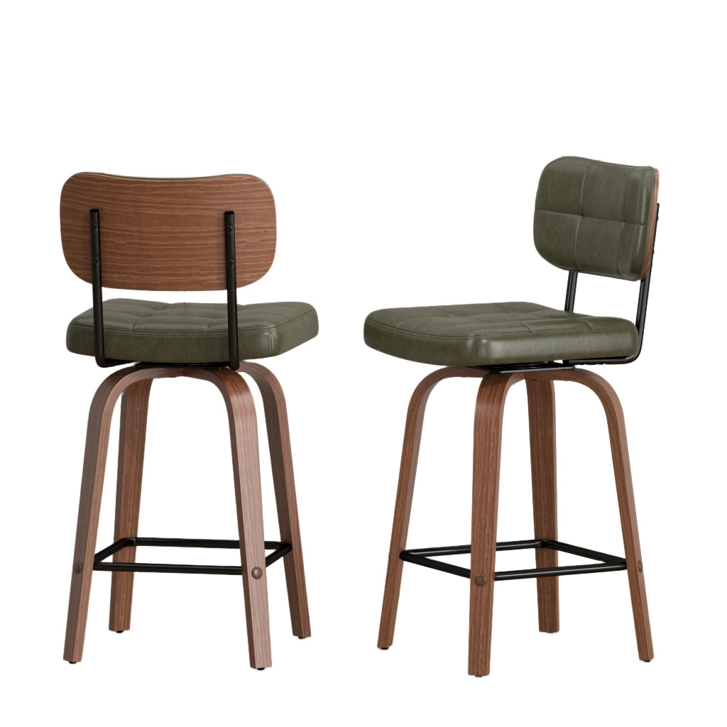 SGABELLO ALTO con schienale ergonomico, PU Verde, metallo e legno