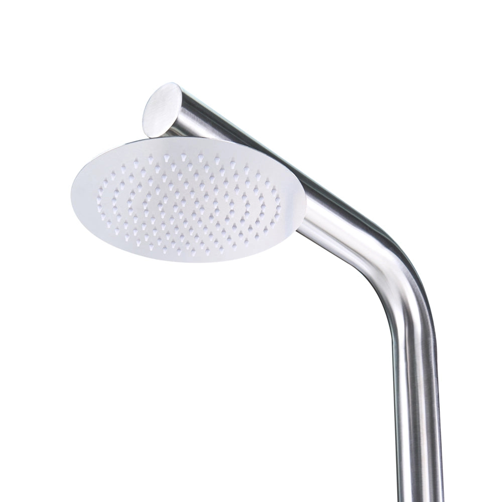 Set Doccia Miscelatore da Giardino per Esterni in Acciaio Inox Color Argento con Soffione a Pioggia Moderno