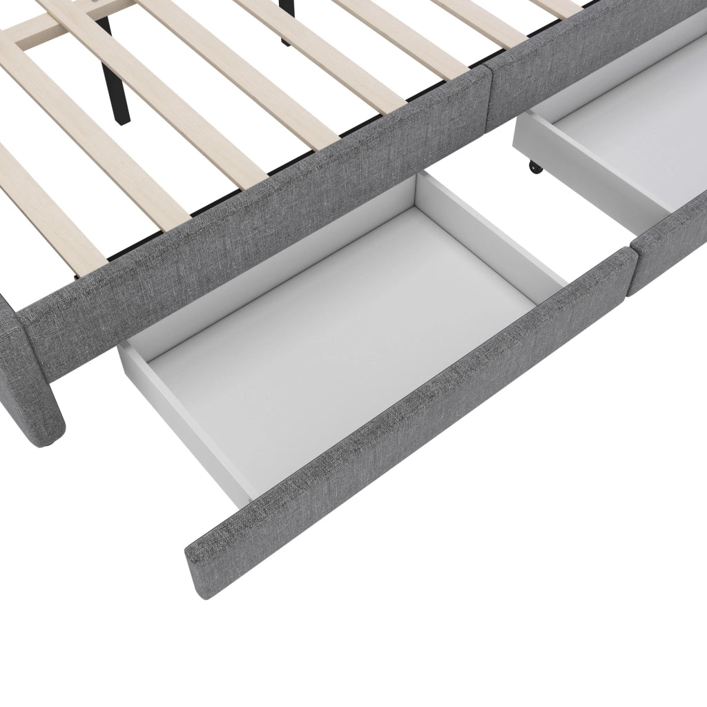 Letto 140x200 cm con LED; USB+Type C e cassetti in lino grigio