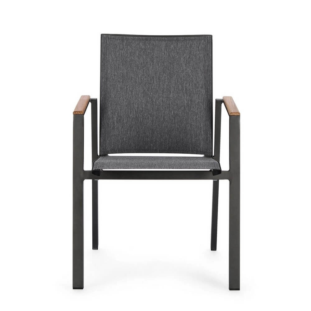 Set di 4 Sedie da Giardino con Braccioli in Alluminio e Teak - HIGHLANDER