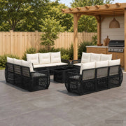 Set Divano da Giardino 13 pz Nero e Bianco Crema polyrattan 3436918