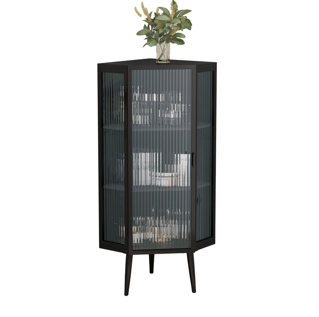 Mobile ad angolo da terra 56x42;5x110 cm in metallo e vetro temperato nero