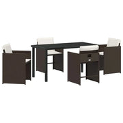 Set da Pranzo per Giardino con cuscino 5 pz | Set Salotto da Giardino Marrone polyrattan