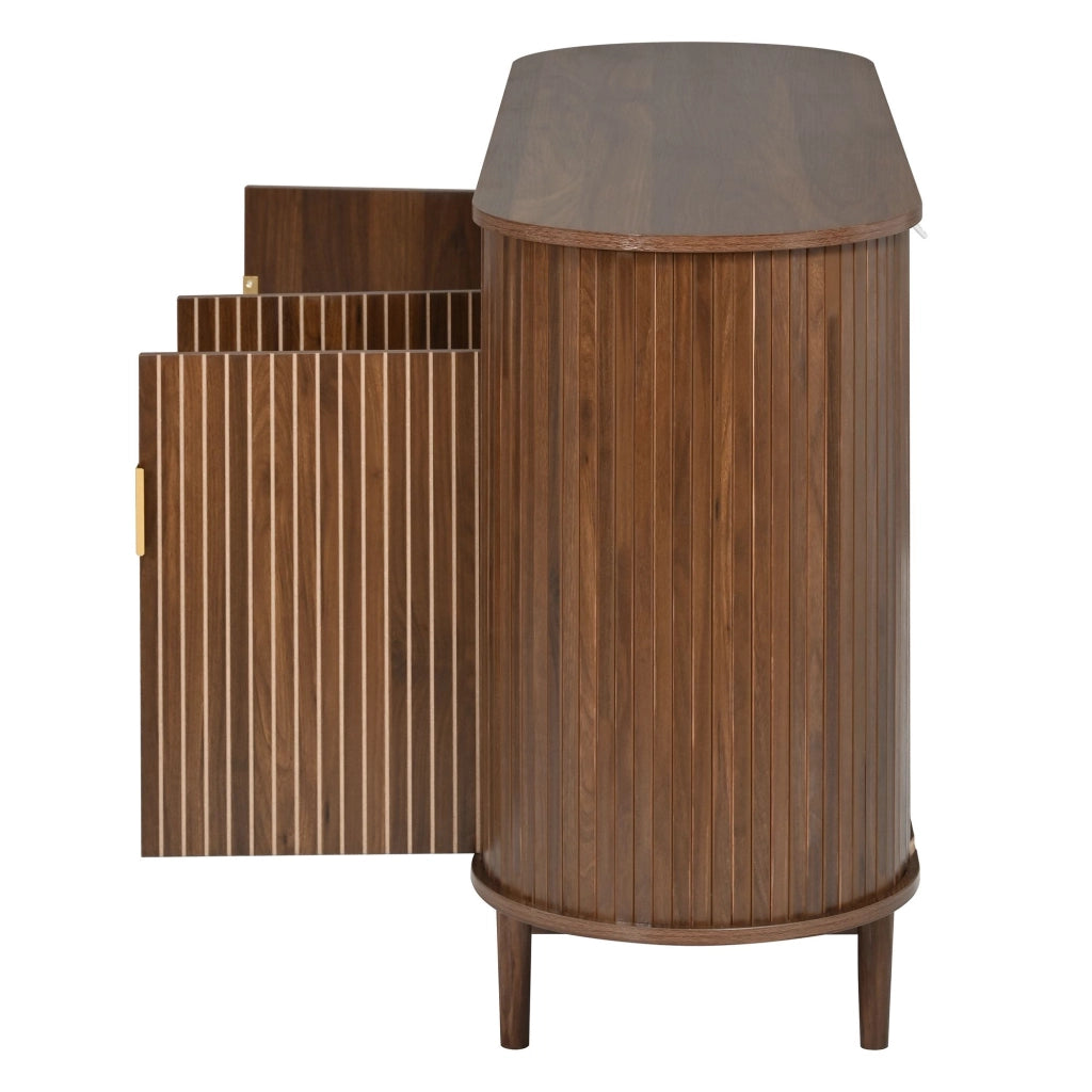 Credenza, mobile da ingresso, armadio a 3 ante, effetto legno, MDF, gambe in legno, colore noce