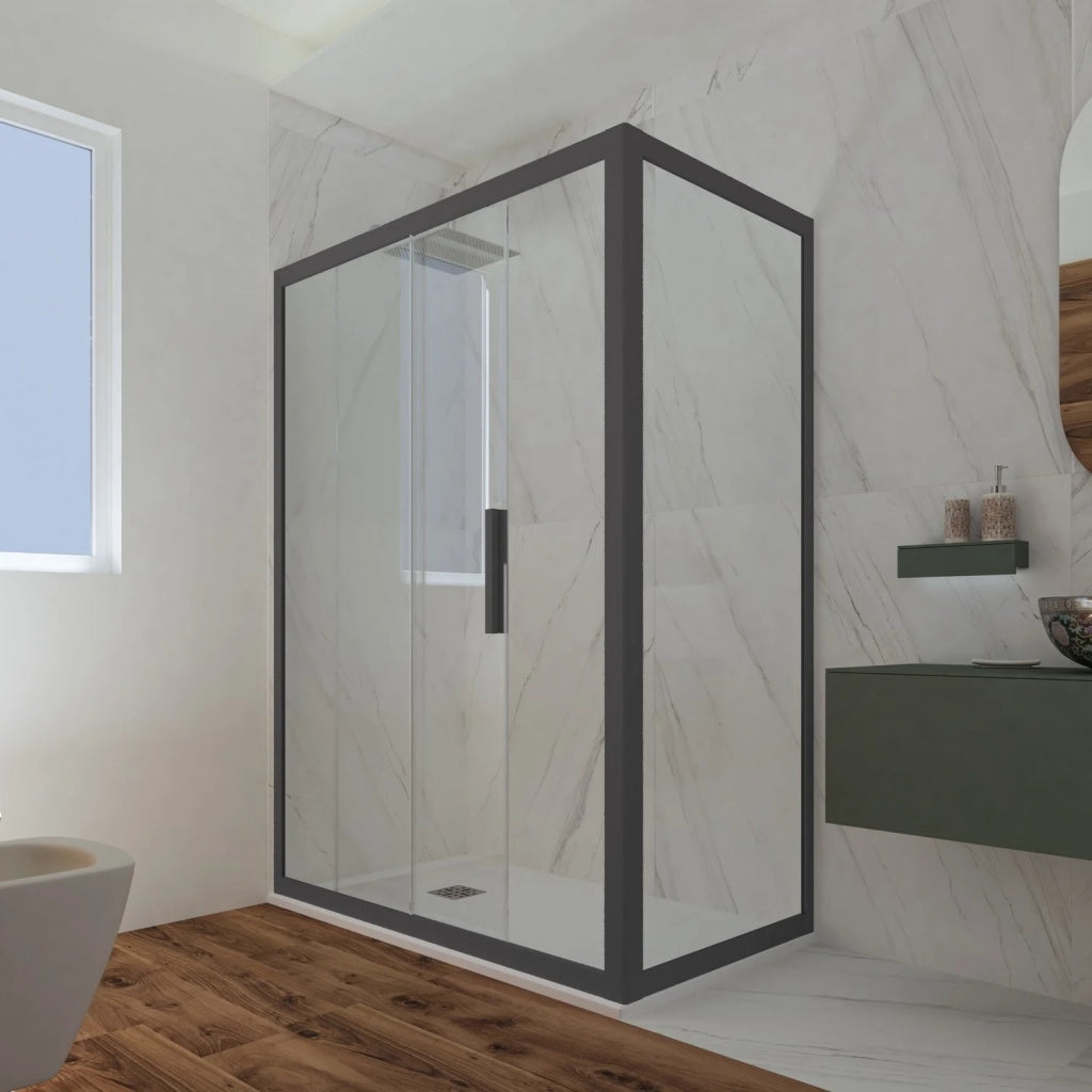 Box doccia scorrevole 80x140 CM H 200 Vetro Trasparente Profilo Antracite mod. Deco Duo