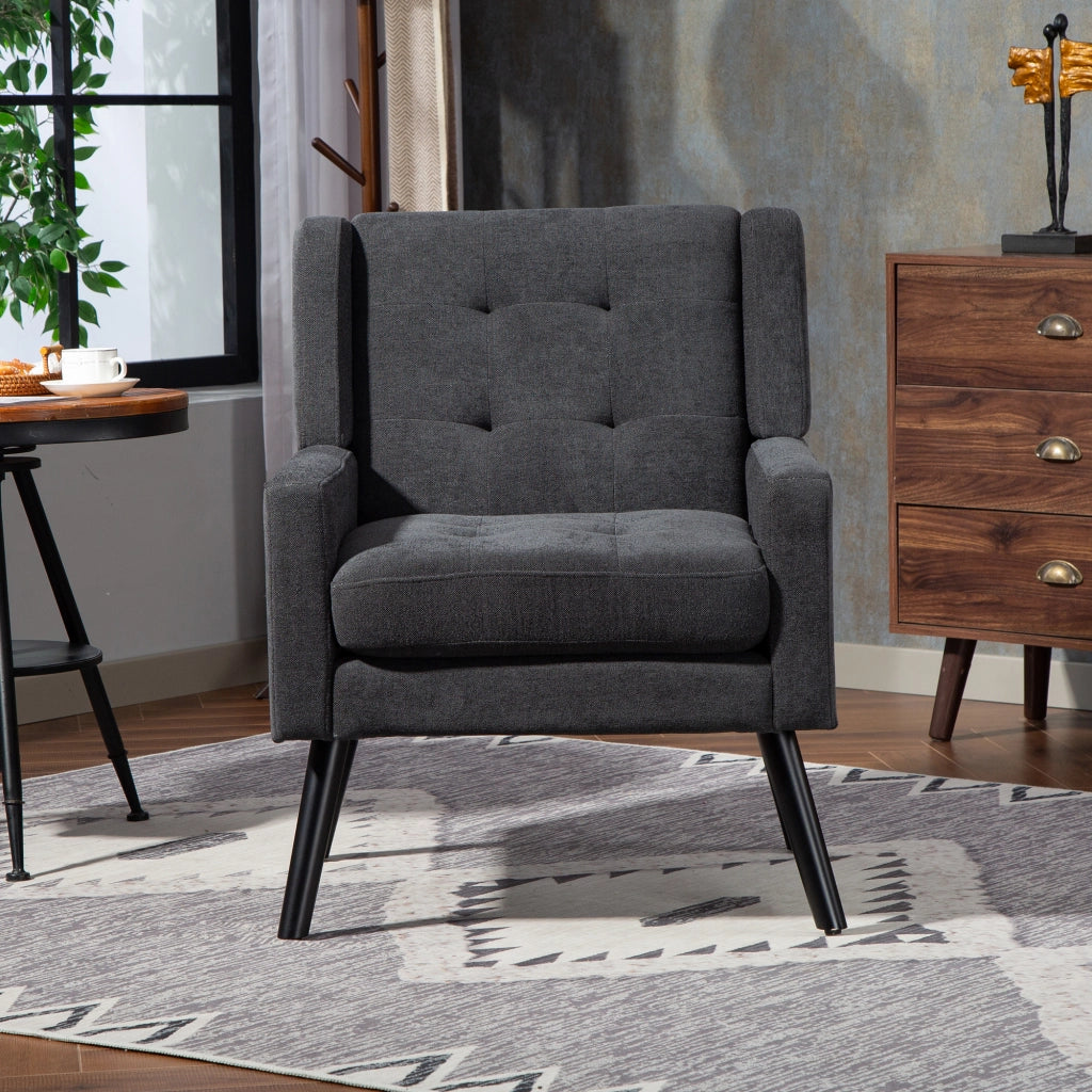 Poltrona Set da 2 con schiuma ad alta densità e tessuto imbottito, gambe in legno massiccio, Grigio scuro