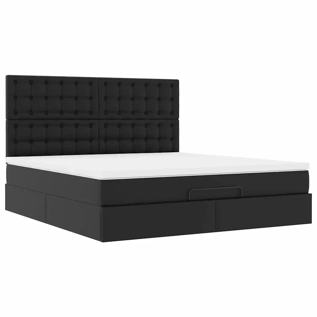 Struttura Letto Pouf con Materasso Nero 160x200 cm Similpelle 3313011