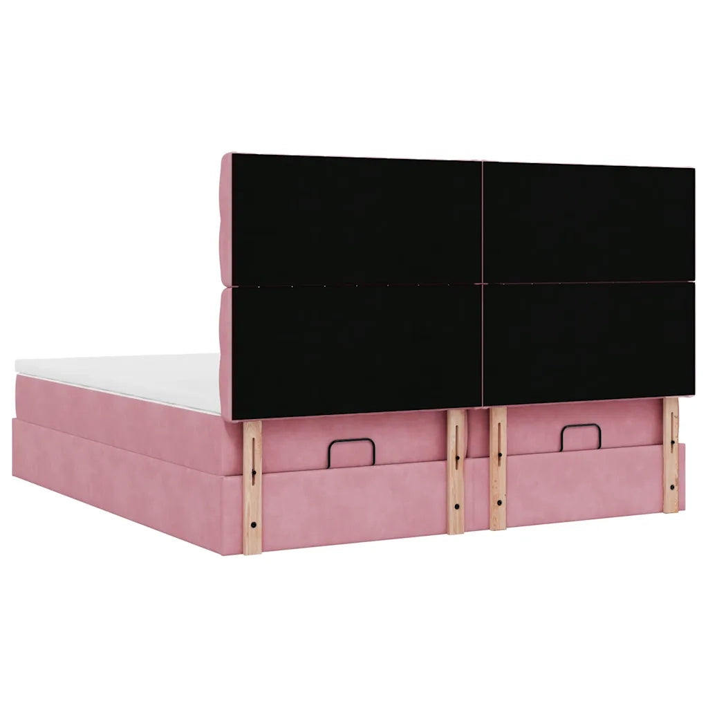Struttura Letto Pouf con Materassi Rosa 180x200 cm Velluto 3314644