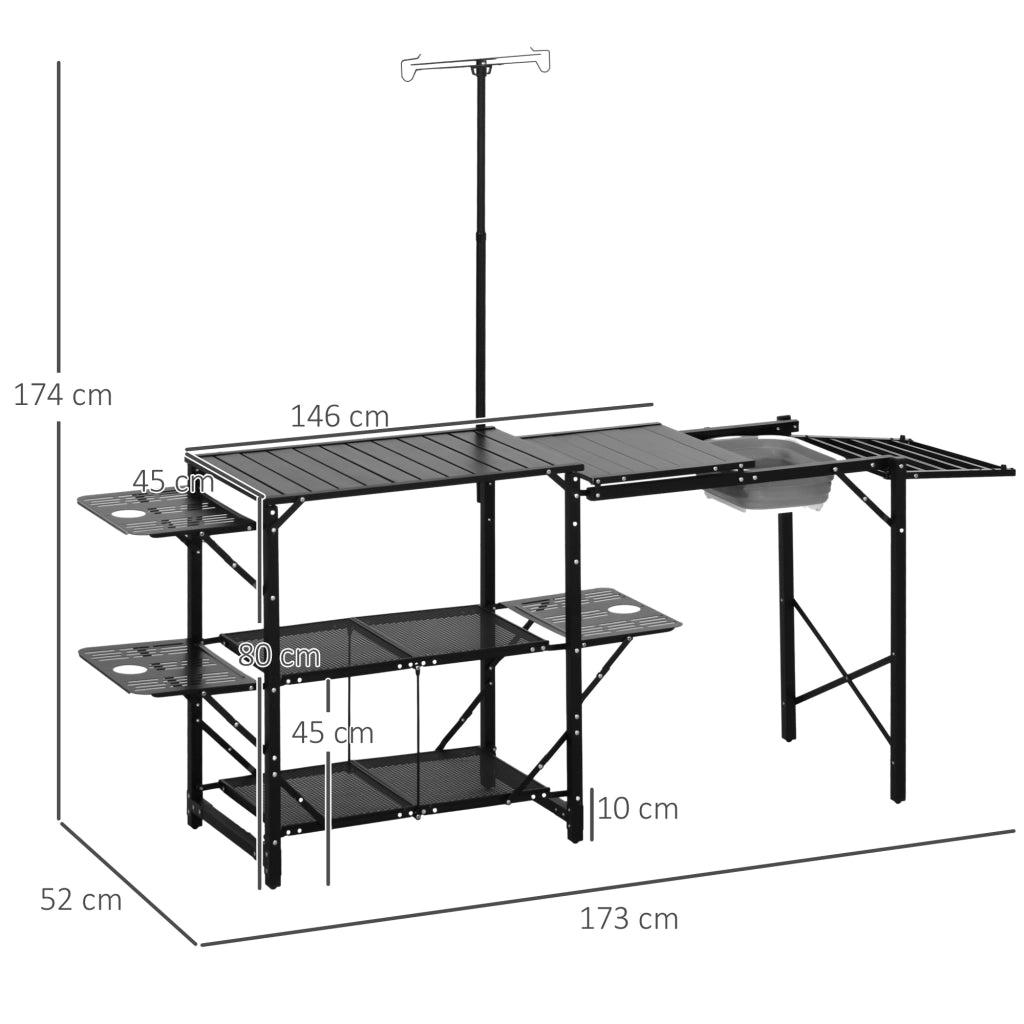 Tavolo da Picnic Pieghevole con Lavandino e Ripiani ¨C zephmum ¨C Grigio 173x52x80 cm