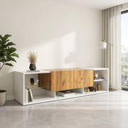Cassettiera TV 160 cm in truciolare con finitura Rovere Naturale e Bianco Antico