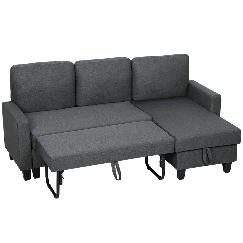 Divano Letto 3 Posti con Chaise e Contenitore ¨C Zephmum ¨C Tessuto Grigio 197x129x85 cm