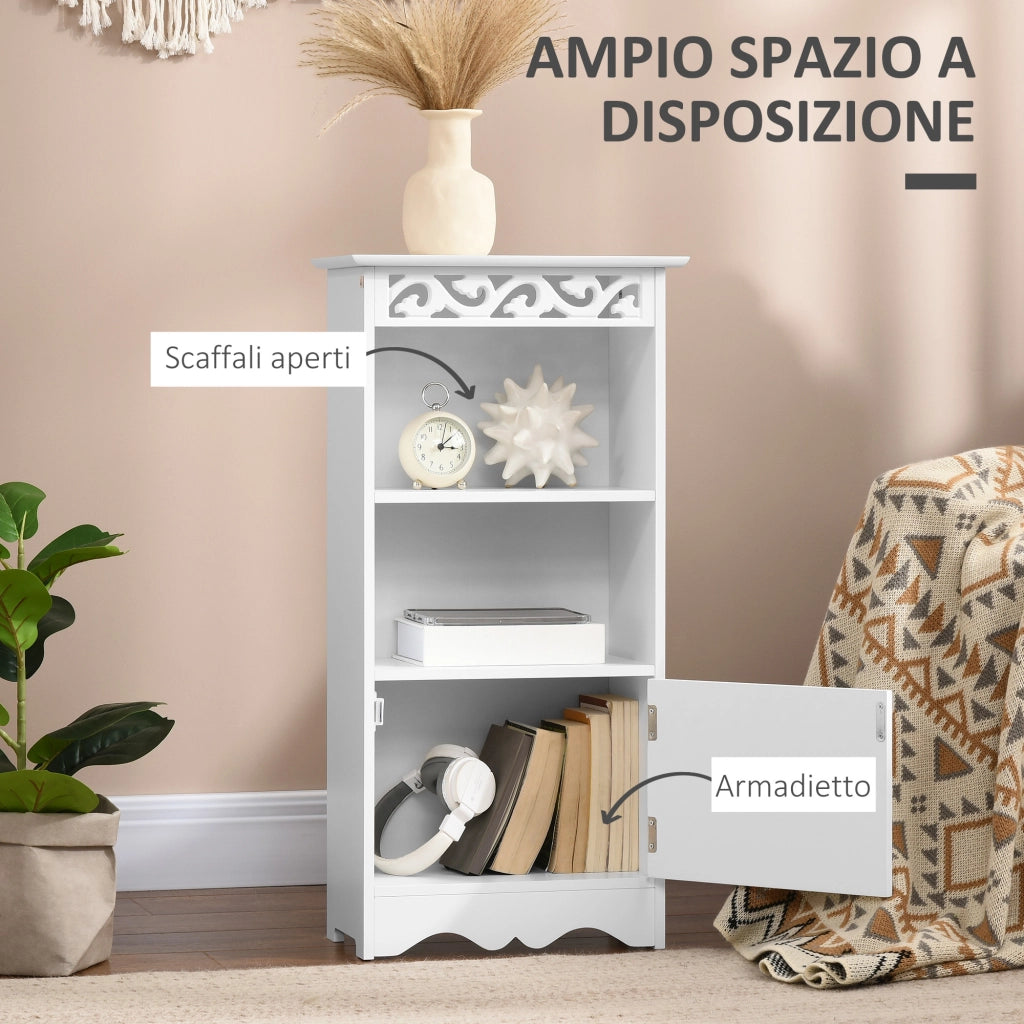 Mobiletto da terra e un Armadietto 2 Ripiani Anta in MDF Bianco Bagno MDF 40L x 23P x 80A cm Bianco