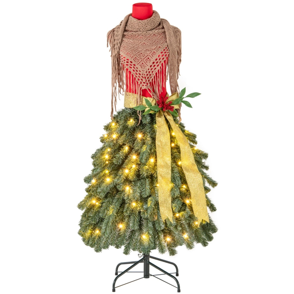 150 cm Albero di Natale artificiale con manichino pre-illuminato, Albero di Natale a forma di abito con 248 punte di rami-Alberi di Natale