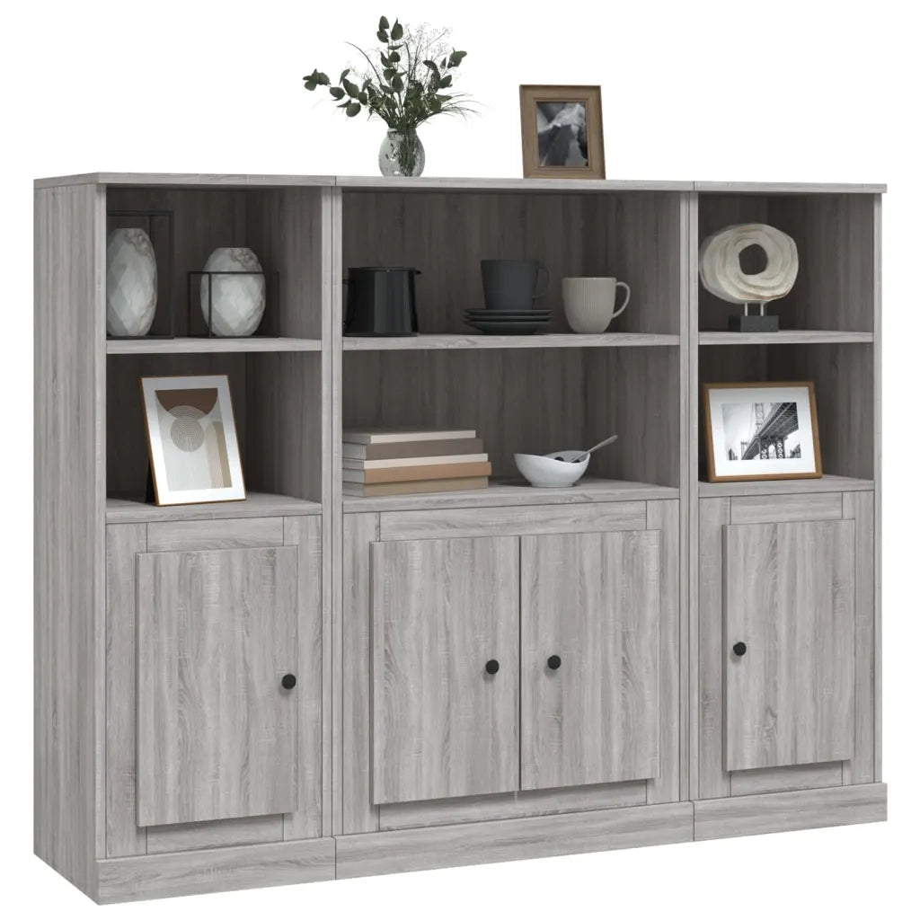 Credenze 3 pz | Madia | Buffet da pranzo | Armadio da pranzo Grigio Sonoma in Legno Multistrato