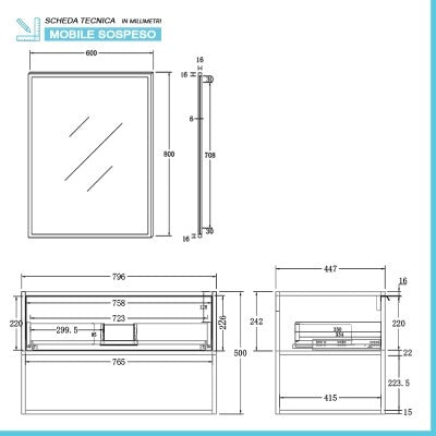 Mobile bagno sospeso 80 cm stile industrial bianco e legno Baketo