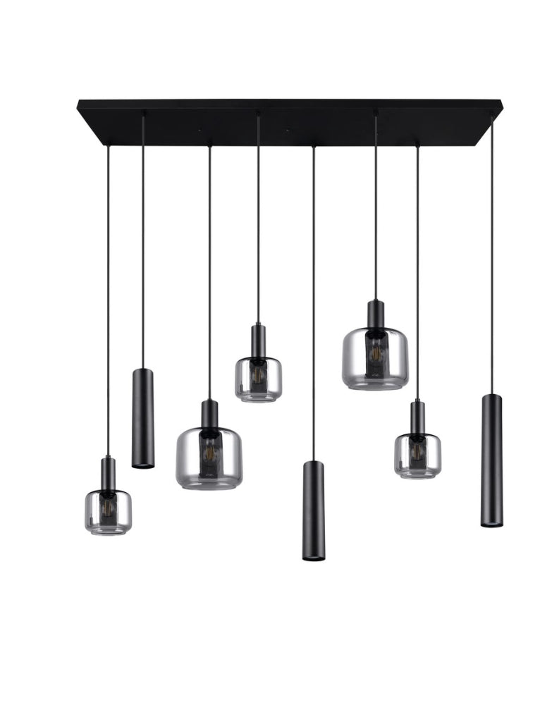 Lampada a sospensione MATARO nera 8 luci vetro Trio
