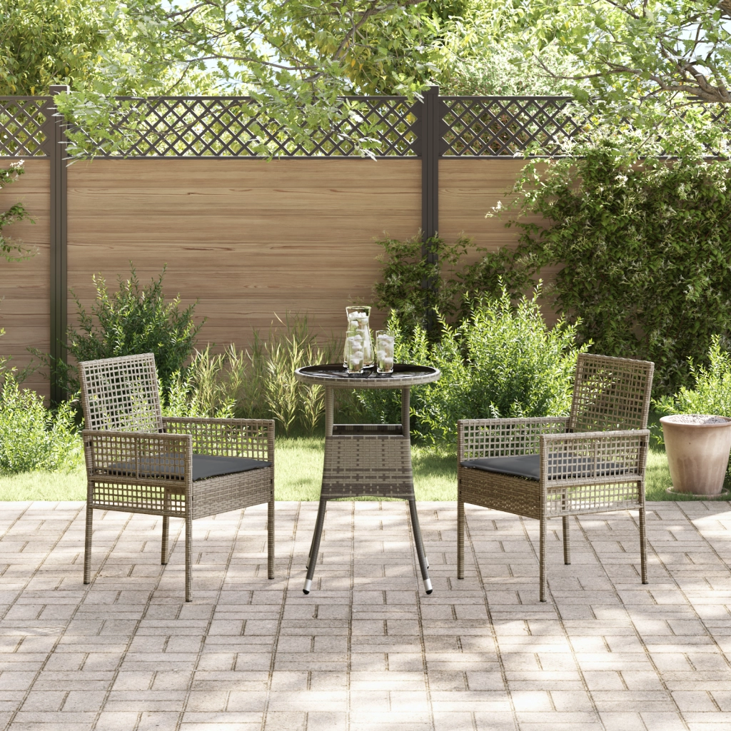 Set da pranzo da giardino 3 pezzi Grigio in rattan sintetico