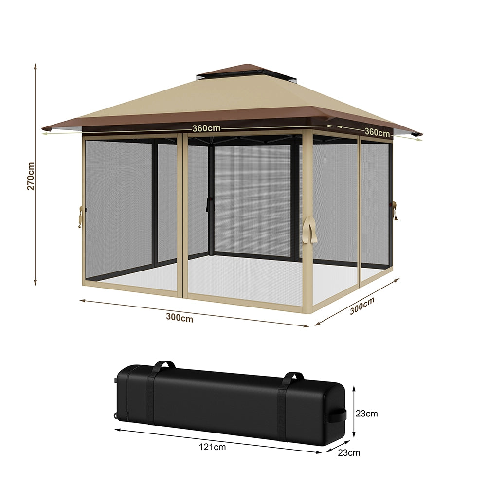 Gazebo Pieghevole One Touch 3.6x3.6 Metri Rivestimento Impermeabile e Resistente
