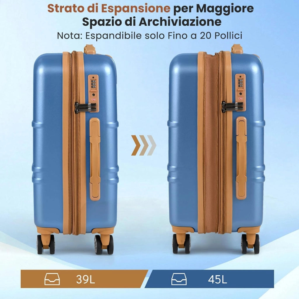 Set di Valigie Rigide 3 Pezzi, Set Valigia da Viaggio in ABS con TSA Lucchetto, Manico Telescopico in Alluminio e Ruote Piroettanti, 20", 24", 28" (Blu Scuro)