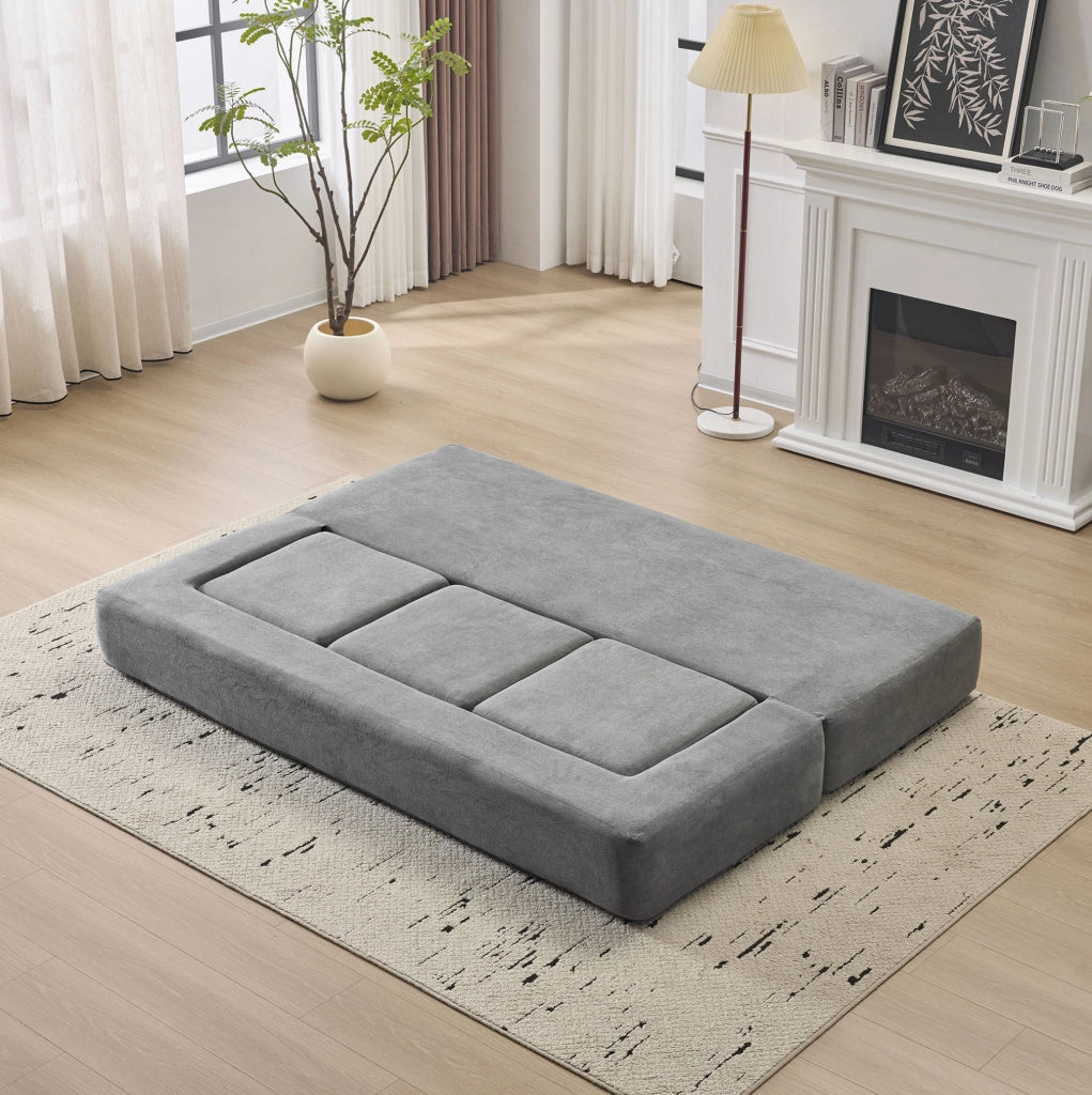 Divano letto da pavimento modulare in ciniglia grigio HOMVRA