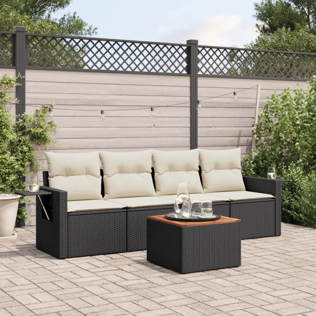 Salotto da Giardino-Set Divani da Giardino 5 pz con Cuscini in Polyrattan Nero 446531