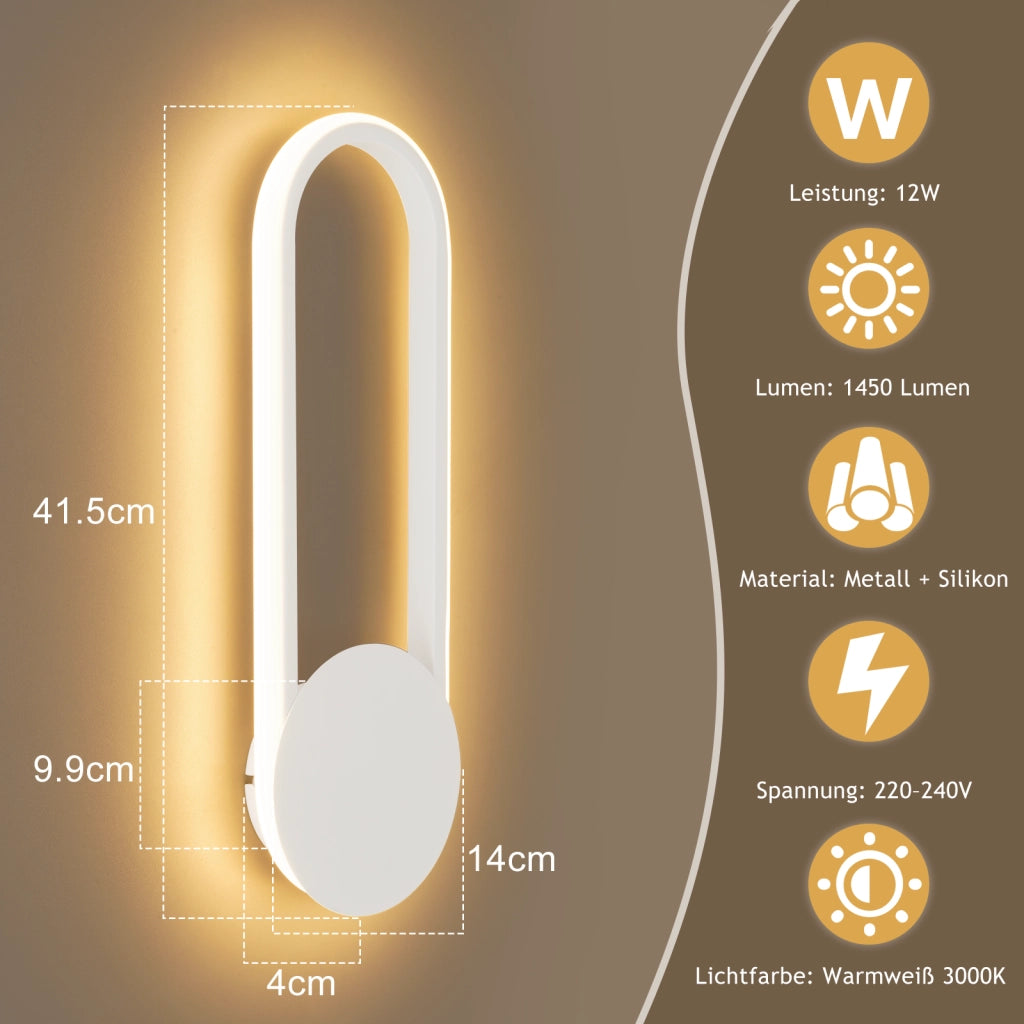 ZMH Applique LED moderna 12w 41cm 3000k bianco caldo minimalista